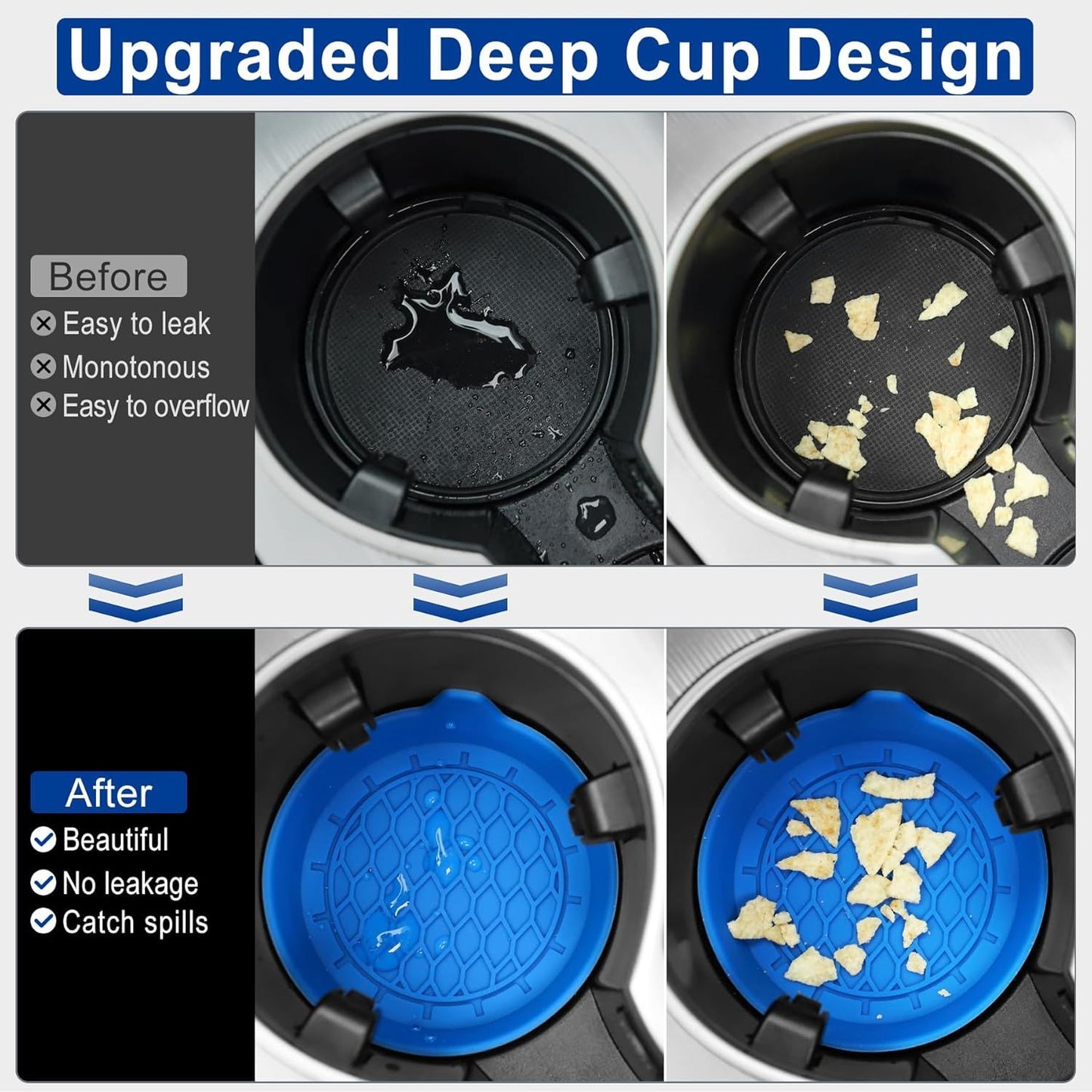 Car Cup Holder Coaster, Silicone Cup Holder Insert, Universal Non-Slip Cup Holders, Car Accessories Interior for Women and Man 4 Pack Blue