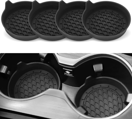 Car Cup Holder Coaster, Silicone Cup Holder Insert, Universal Non-Slip Cup Holders, Car Accessories Interior for Women and Man 4 Pack Black