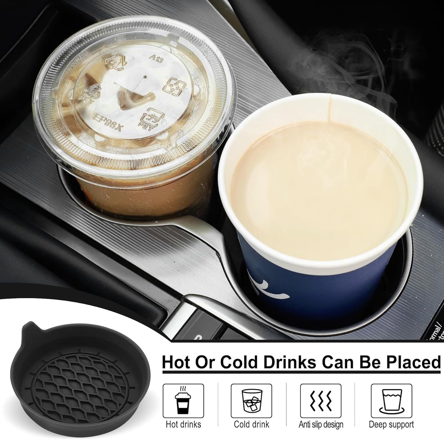 Car Cup Holder Coaster, Silicone Cup Holder Insert, Universal Non-Slip Cup Holders, Car Accessories Interior for Women and Man 4 Pack Black