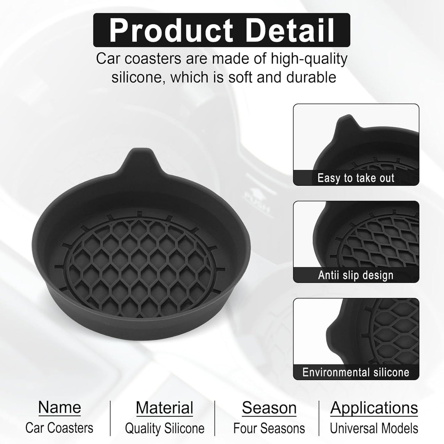 Car Cup Holder Coaster, Silicone Cup Holder Insert, Universal Non-Slip Cup Holders, Car Accessories Interior for Women and Man 4 Pack Black
