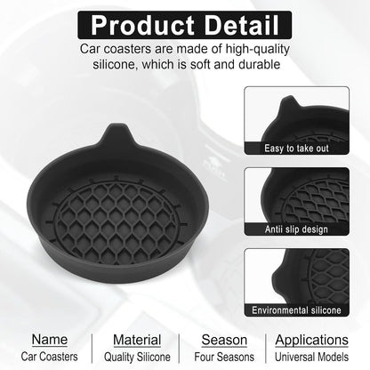 Car Cup Holder Coaster, Silicone Cup Holder Insert, Universal Non-Slip Cup Holders, Car Accessories Interior for Women and Man 4 Pack Black