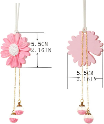 Daisy Car Hanging Ornaments for Women Girls Cute Sunflower Car Rear View Mirror Hanging Charms Automotive Interior Aesthetic Decoration Accessories Gift (White & Pink)
