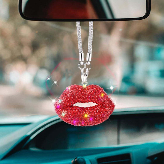 Diamond Car Accessories for Women, Crystal Rear View Mirror Accessories,for Family and Lover,Car Decoration, Valentine's Gift, Lucky Hanging Interior Ornament (Red)
