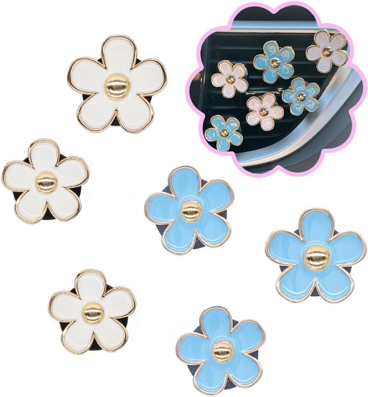6pcs Flowers Car Air Freshener Vent Clips Blue White Daisy Flowers Air Vent Clip Car Accessories for Women 3.3cm/3cm Refillable Daisy Decor Diffuser