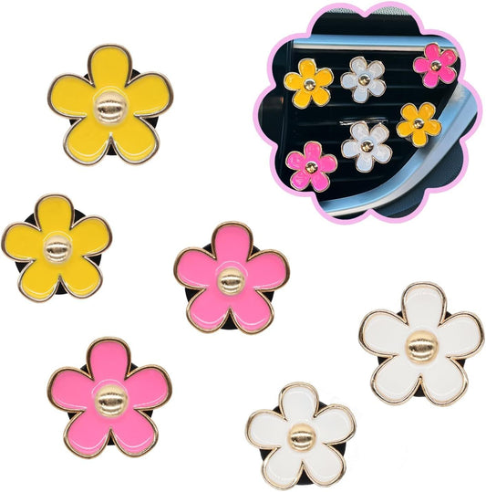 6pcs Flowers Car Air Freshener Vent Clips,Pink Yellow White Daisy Flowers Air Vent Clip Car Accessories for Women,3.3cm/3cm Flower Girly Vehicle Decor Refillable Outlet Diffuser