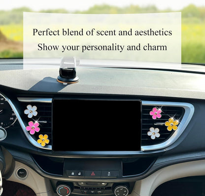 6pcs Flowers Car Air Freshener Vent Clips,Pink Yellow White Daisy Flowers Air Vent Clip Car Accessories for Women,3.3cm/3cm Flower Girly Vehicle Decor Refillable Outlet Diffuser