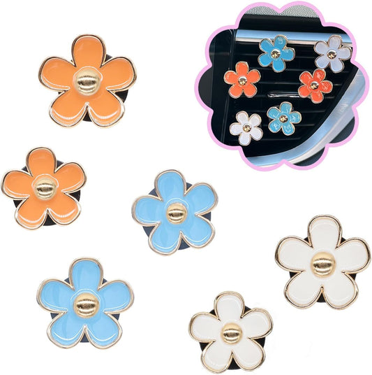 6pcs Flowers Car Air Freshener Vent Clips,Blue Orange White Daisy Air Vent Clip Car Accessories for Women,3.3cm/3cm Flowers Vehicle Decor Refillable Diffuser
