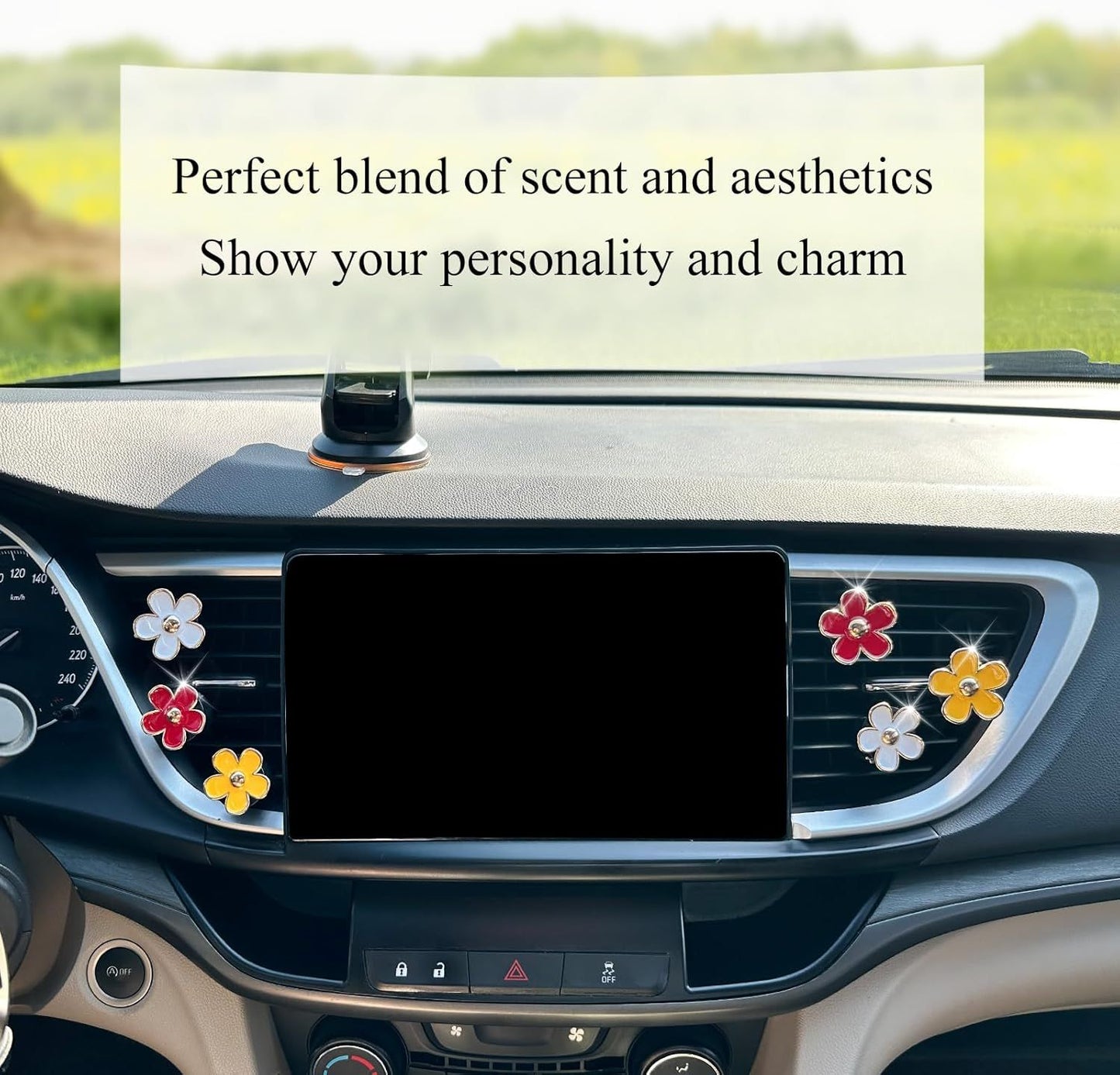 6pcs Flower Car Air Freshener Vent Clips,Red Yellow White Daisy Car Dashboard Accessories,3.3cm/3cm Flower Air Vent Clip for Women,Refillable Car Diffuser Decor