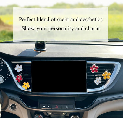 6pcs Flower Car Air Freshener Vent Clips,Red Yellow White Daisy Car Dashboard Accessories,3.3cm/3cm Flower Air Vent Clip for Women,Refillable Car Diffuser Decor