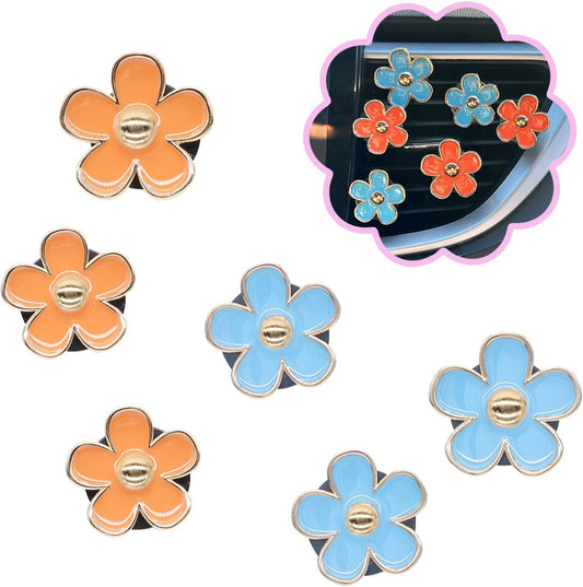 Flower Car Accessories,6pcs Daisy Car Air Freshener Vent Clips,3.3cm/3cm Blue Orange Flowers Decor,Refillable Diffusers for Women