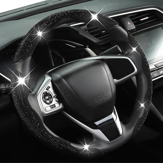 Diamond Bling Car Steering Wheel Cover with Crystal Rhinestones,3PCS Segmented Steering Wheel Protector,Universal for 99% Cars for Women(Black with Black Diamond)