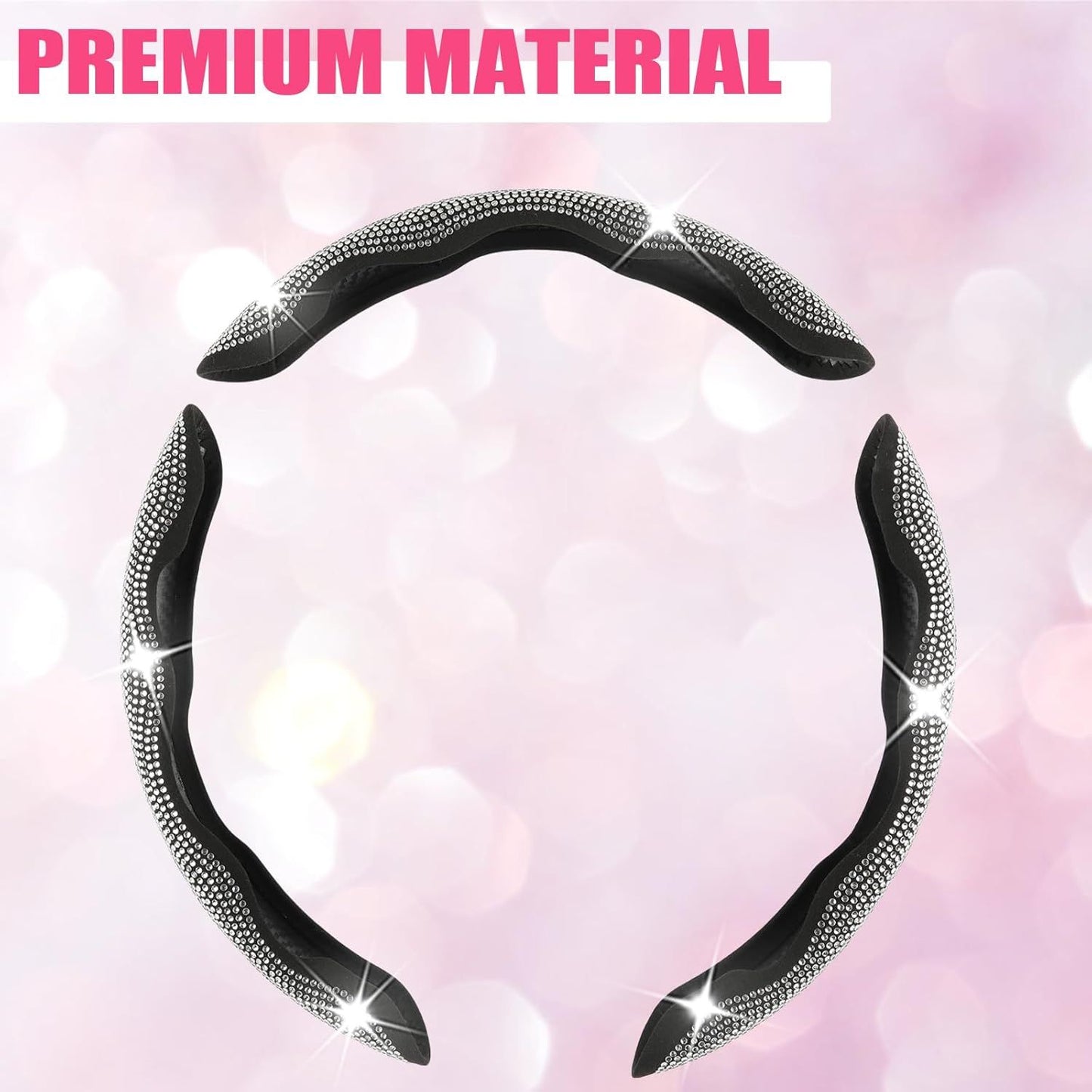 Diamond Bling Car Steering Wheel Cover with Crystal Rhinestones,3PCS Segmented Steering Wheel Protector,Universal for 99% Cars for Women(Black with White Diamond)