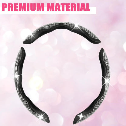 Diamond Bling Car Steering Wheel Cover with Crystal Rhinestones,3PCS Segmented Steering Wheel Protector,Universal for 99% Cars for Women(Black with White Diamond)