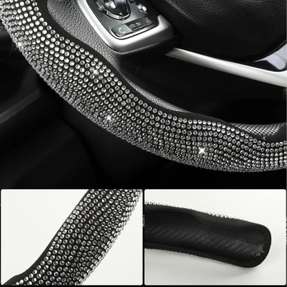 Diamond Bling Car Steering Wheel Cover with Crystal Rhinestones,3PCS Segmented Steering Wheel Protector,Universal for 99% Cars for Women(Black with White Diamond)