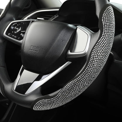 Diamond Bling Car Steering Wheel Cover with Crystal Rhinestones,3PCS Segmented Steering Wheel Protector,Universal for 99% Cars for Women(Black with White Diamond)
