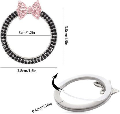 Bow Car Accessories,Pink Bow Tie Push Start Button Rhinestone Ring,Black Engine Start Stop Button Ring Car Decor,Bling Girly Ignition Charm