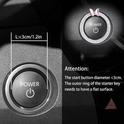 Bow Car Accessories,Pink Bow Tie Push Start Button Rhinestone Ring,Black Engine Start Stop Button Ring Car Decor,Bling Girly Ignition Charm