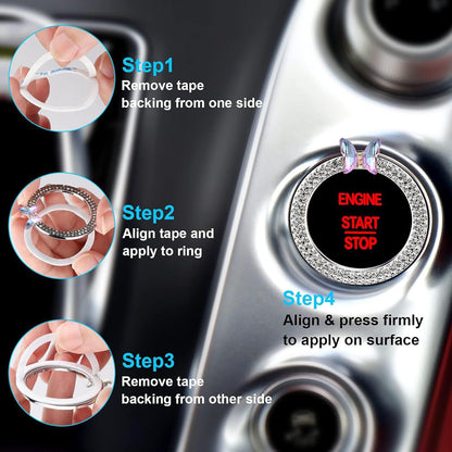 Bow Car Accessories,Pink Bow Tie Push Start Button Rhinestone Ring,Black Engine Start Stop Button Ring Car Decor,Bling Girly Ignition Charm