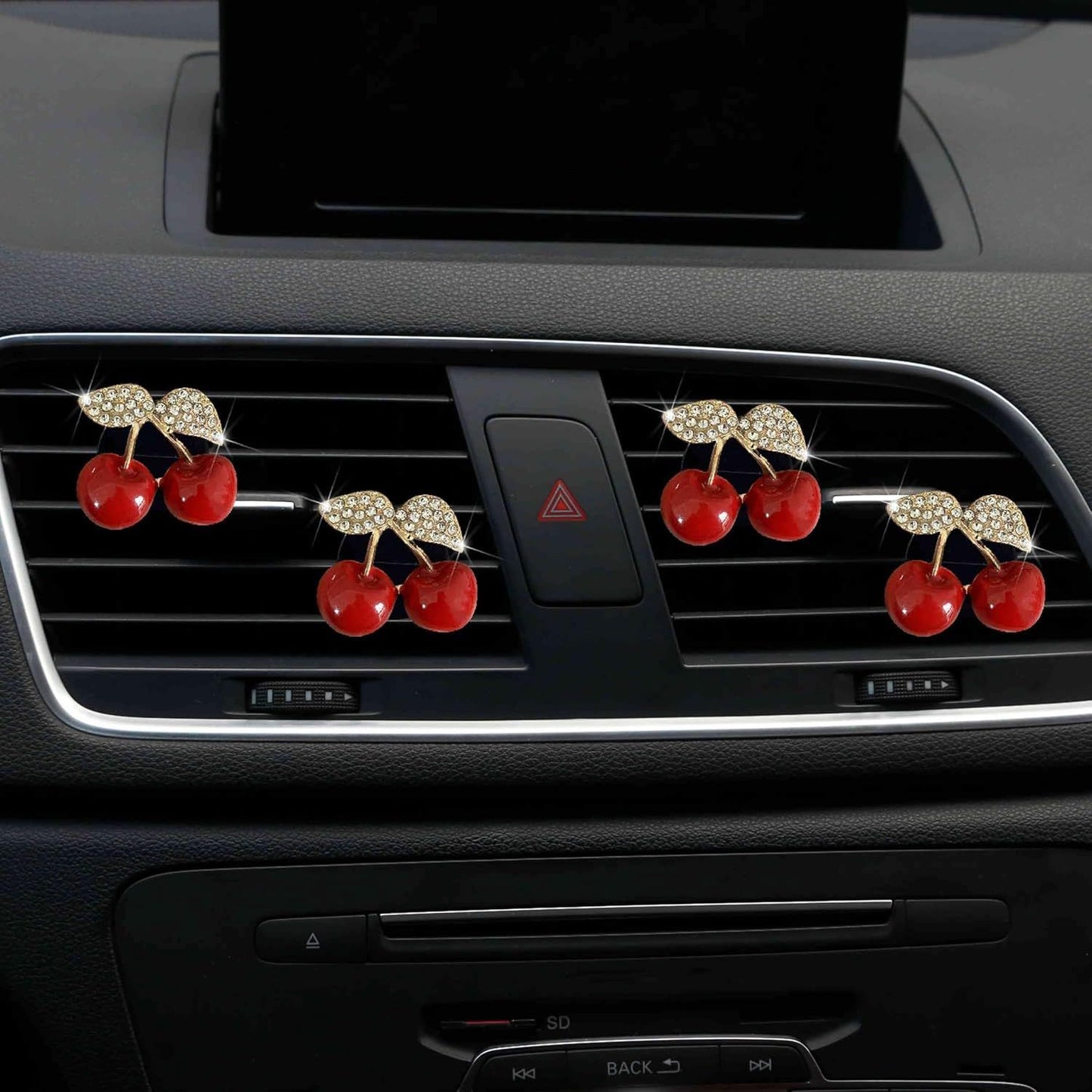 4 Pcs Cherry Car Air Vent Freshener Clip, Rhinestone Car Air Outlet Fragrance Freshener, Bling Cute Automobile Accessories Decoration for Women,Air Fresheners Decor（Odor Random）