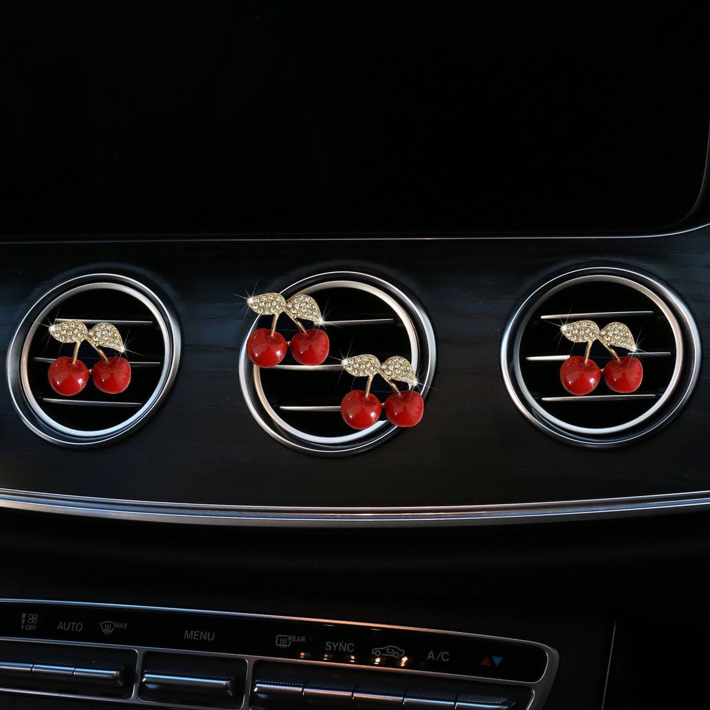 4 Pcs Cherry Car Air Vent Freshener Clip, Rhinestone Car Air Outlet Fragrance Freshener, Bling Cute Automobile Accessories Decoration for Women,Air Fresheners Decor（Odor Random）