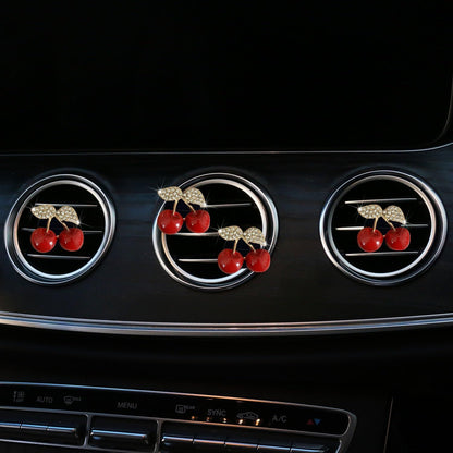 4 Pcs Cherry Car Air Vent Freshener Clip, Rhinestone Car Air Outlet Fragrance Freshener, Bling Cute Automobile Accessories Decoration for Women,Air Fresheners Decor（Odor Random）