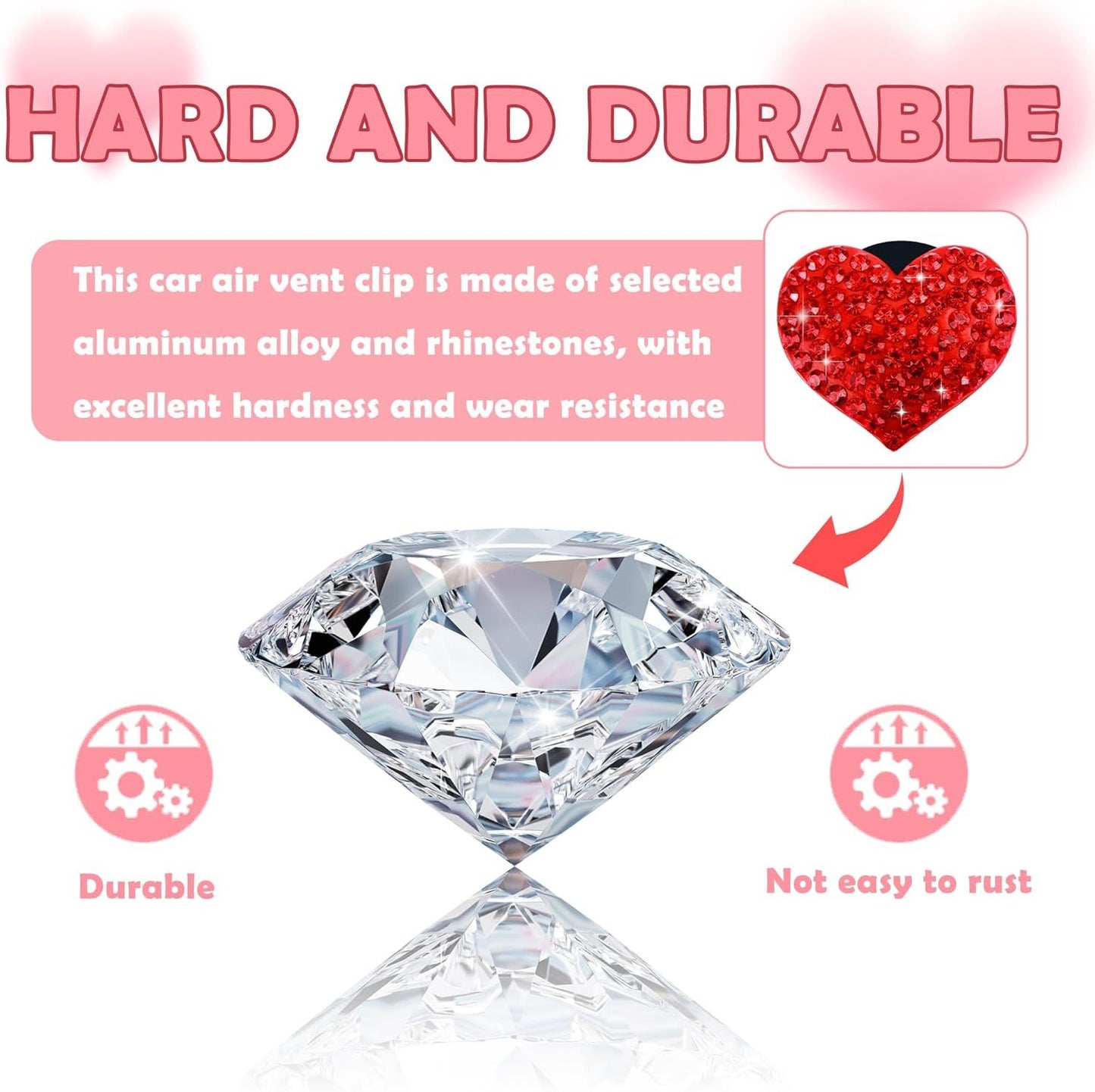 4PCS Heart-Shaped Car Vent Clips with Rhinestone,Bling Air Vent Clips Car Decorations,Premium Shiny Car Clips for Vents Accessories Interior (Red)