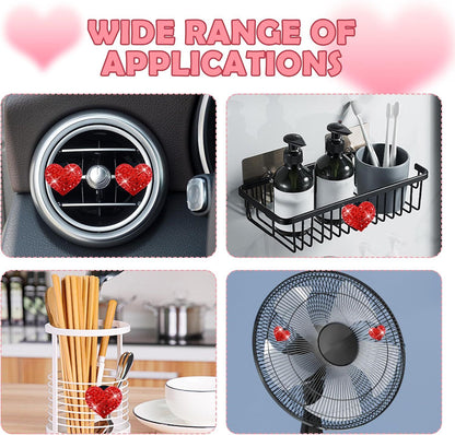 4PCS Heart-Shaped Car Vent Clips with Rhinestone,Bling Air Vent Clips Car Decorations,Premium Shiny Car Clips for Vents Accessories Interior (Red)