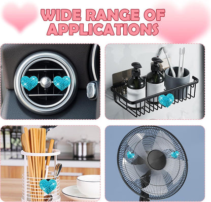 4PCS Heart-Shaped Car Vent Clips with Rhinestone,Bling Air Vent Clips Car Decorations,Premium Shiny Car Clips for Vents Accessories Interior (Lake Blue)