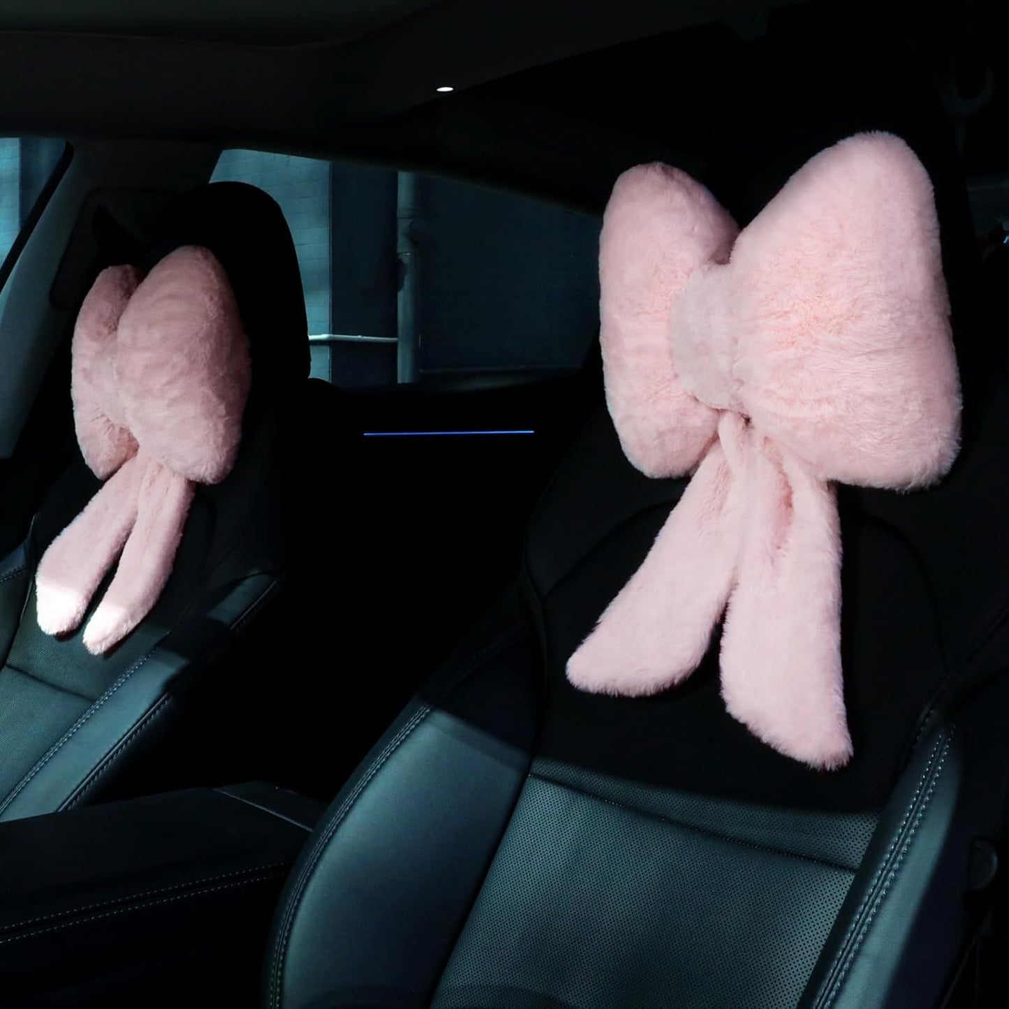 2 Pcs Car Neck Pillow Plush Butterfly Bow Car Headrest Pillow Comfortable Seat Neck Support Cute Head Rest Accessories for Driving Travel Driver Chair Girl Style Interior Decor(Pink)