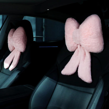 2 Pcs Car Neck Pillow Plush Butterfly Bow Car Headrest Pillow Comfortable Seat Neck Support Cute Head Rest Accessories for Driving Travel Driver Chair Girl Style Interior Decor(Pink)