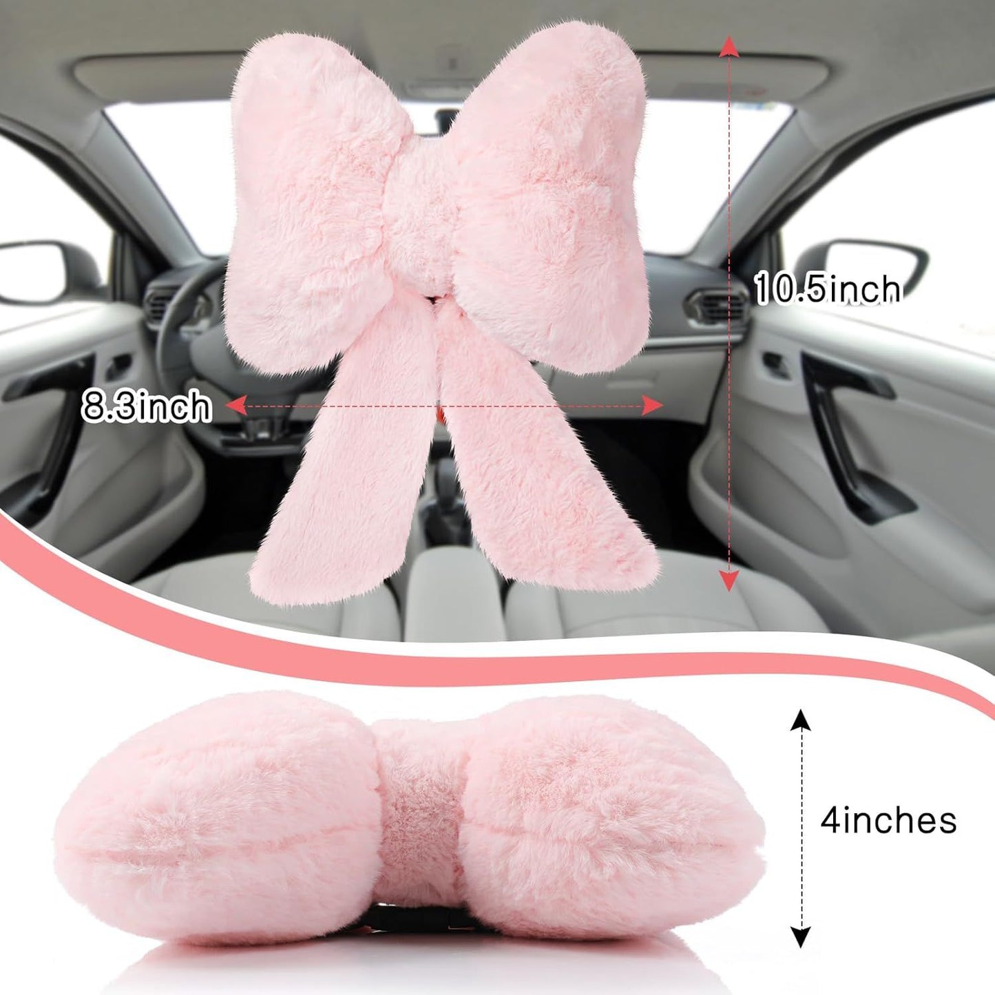 2 Pcs Car Neck Pillow Plush Butterfly Bow Car Headrest Pillow Comfortable Seat Neck Support Cute Head Rest Accessories for Driving Travel Driver Chair Girl Style Interior Decor(Pink)