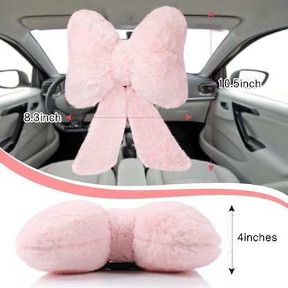 2 Pcs Car Neck Pillow Plush Butterfly Bow Car Headrest Pillow Comfortable Seat Neck Support Cute Head Rest Accessories for Driving Travel Driver Chair Girl Style Interior Decor(Pink)