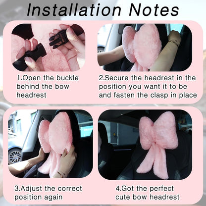 2 Pcs Car Neck Pillow Plush Butterfly Bow Car Headrest Pillow Comfortable Seat Neck Support Cute Head Rest Accessories for Driving Travel Driver Chair Girl Style Interior Decor(Pink)