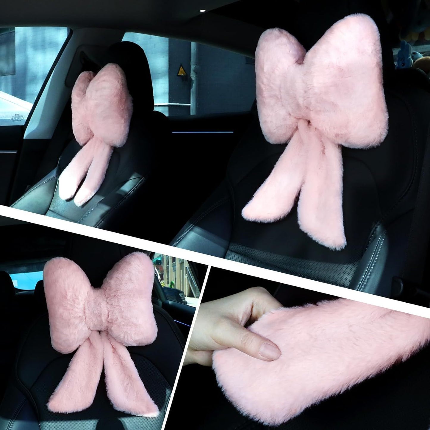 2 Pcs Car Neck Pillow Plush Butterfly Bow Car Headrest Pillow Comfortable Seat Neck Support Cute Head Rest Accessories for Driving Travel Driver Chair Girl Style Interior Decor(Pink)