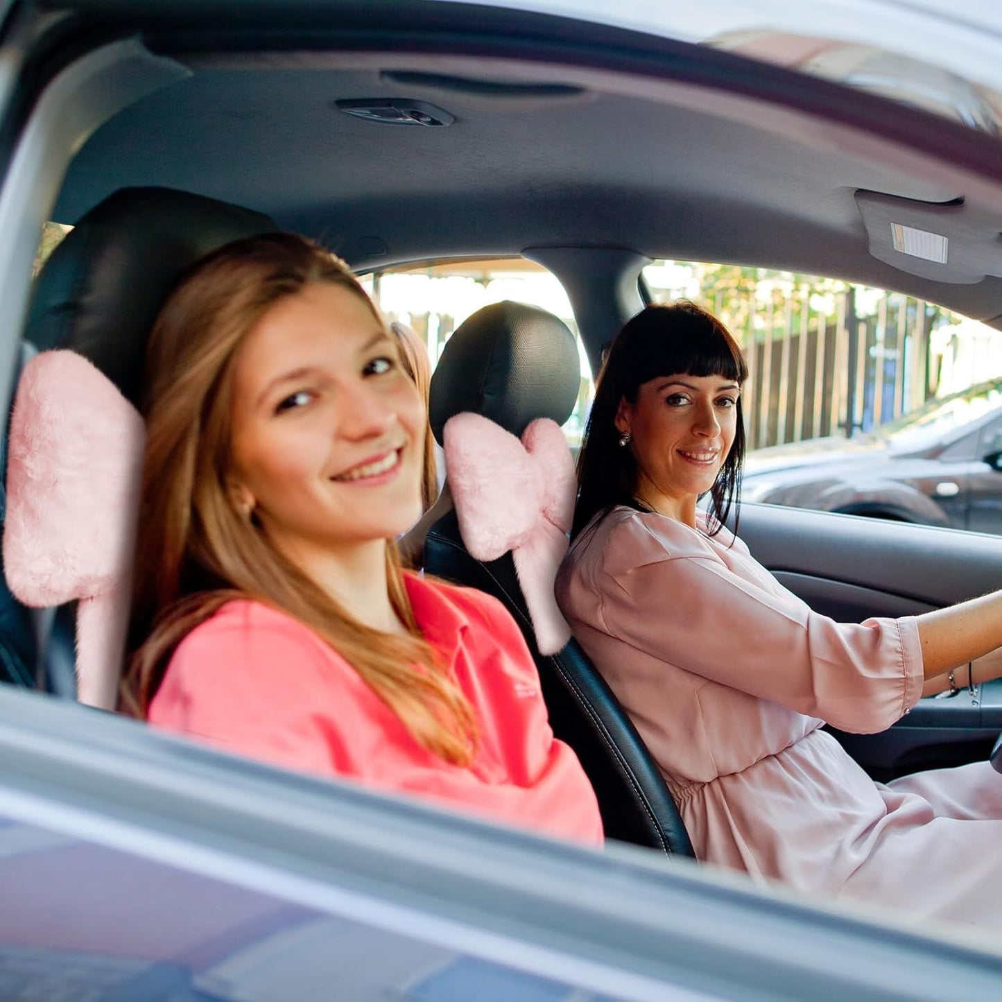 2 Pcs Car Neck Pillow Plush Butterfly Bow Car Headrest Pillow Comfortable Seat Neck Support Cute Head Rest Accessories for Driving Travel Driver Chair Girl Style Interior Decor(Pink)