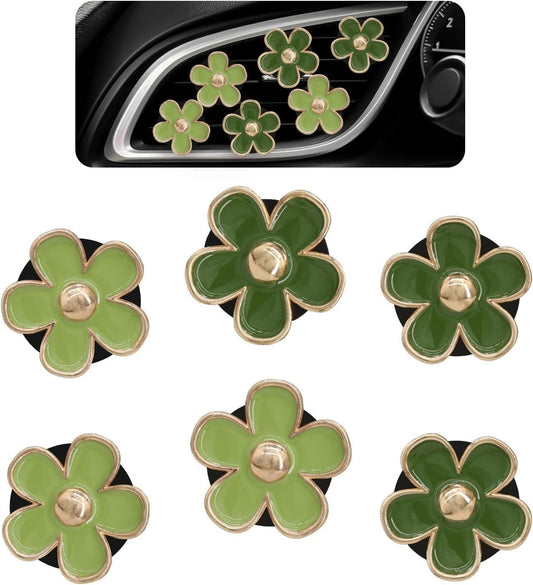 Green Flower Car Decor,6pcs Green Daisy Air Vent Clips Car Air Fresheners,2 Sizes Sage and Olive Green Flowers Dashboard Decorations Accessories for Women,Girly Refillable Diffuser