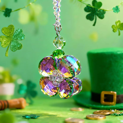 Crystal Four Leaf Clover Car Rear View Mirror Pendant Hanging Ornament for Car Accessories, Backpack, or Bag Decor