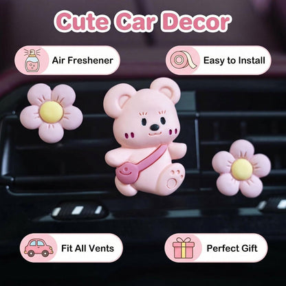 3Pcs Cute Bear Car Air Freshener Vent Clips, Aromatherapy Car Decor for Girls (Pink)