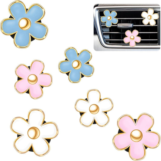 6 Pcs Daisy Flower Air Vent Clip Accessories Air Conditioning Outlet Clip Car Freshener Dashboard Accessories Charm Car Inter Decor(Blue, Pink,White,3/3.3 cm)