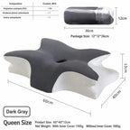 Butterfly Shaped Memory Foam Pillow, Ergonomic Orthopedic Support Pillow for Neck Pain Relief, Ice‑Silk Cover Sleep Pillow for Side Back Stomach Sleeper, Queen Size 60×40×13cm, Dark Grey