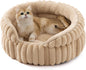 Cat Bed, Washable Round Cute Pet Beds for Indoor Cats, Super Soft Corduroy Kitten Bed with Anti-Slip Bottom, 20''x20''x8'', Sandy Beige