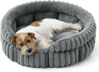 Medium Dog Bed, Washable Cute Pet Bed, Super Soft Corduroy Round Cat Bed with Anti-Slip Bottom, 26''x26''x9'', Warm Gray