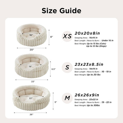 Cat Bed, Washable Round Cute Cat Beds for Indoor Cats, Super Soft Corduroy Pet Bed for Puppy and Kitten with Anti-Slip Bottom, 23''x23''x8.5'', Warm Gray