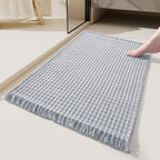 Soft Microfiber Farmhouse Bathroom Rug, Washable Kitchen Floor Mat, Woven Non‑Slip Bath Mat with Pure Tassels, Plush Woven Bathroom Carpet, Door Mat for Laundry Room, 20" x 32", Grey