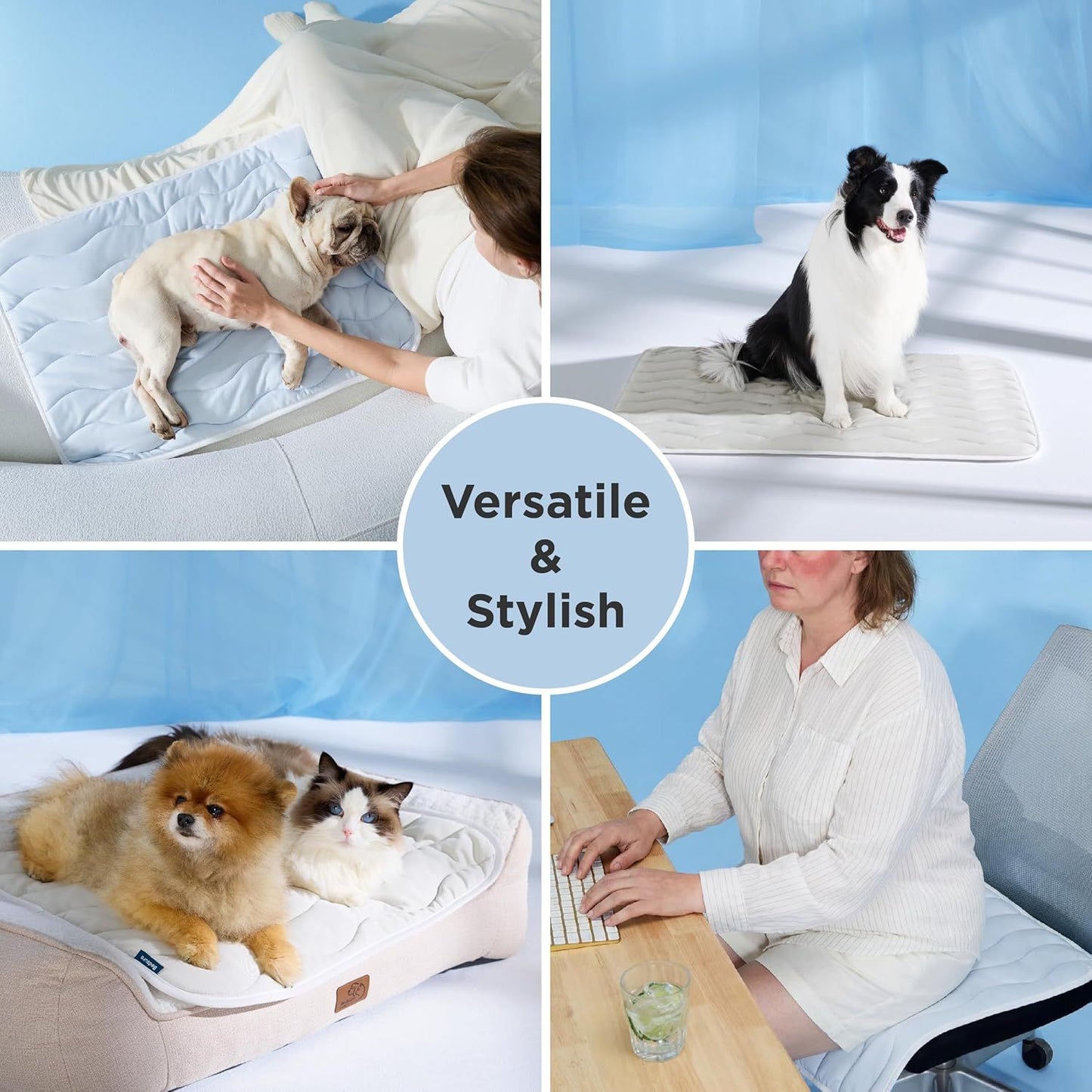 Cooling Mat Medium Size Dog - Q-Max>0.4 Thin Breathable Cooling Crate Pad Indoor for Pet with Chill Cool Fiber as Cooling Topper，Portable Washable Kennel Mat in Outdoor Summer, 29x21, Blue