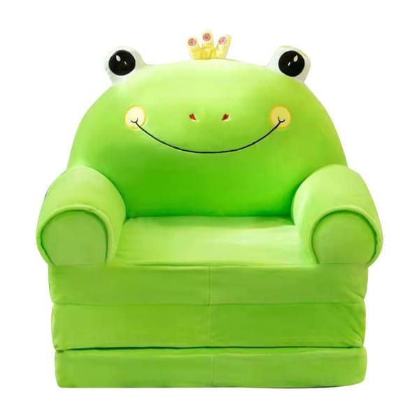 2-in-1 Foldable Kids Cartoon Sofa, Frog Shaped Plush Toddler Couch, Convertible Sofa to Lounger for Bedroom Playroom