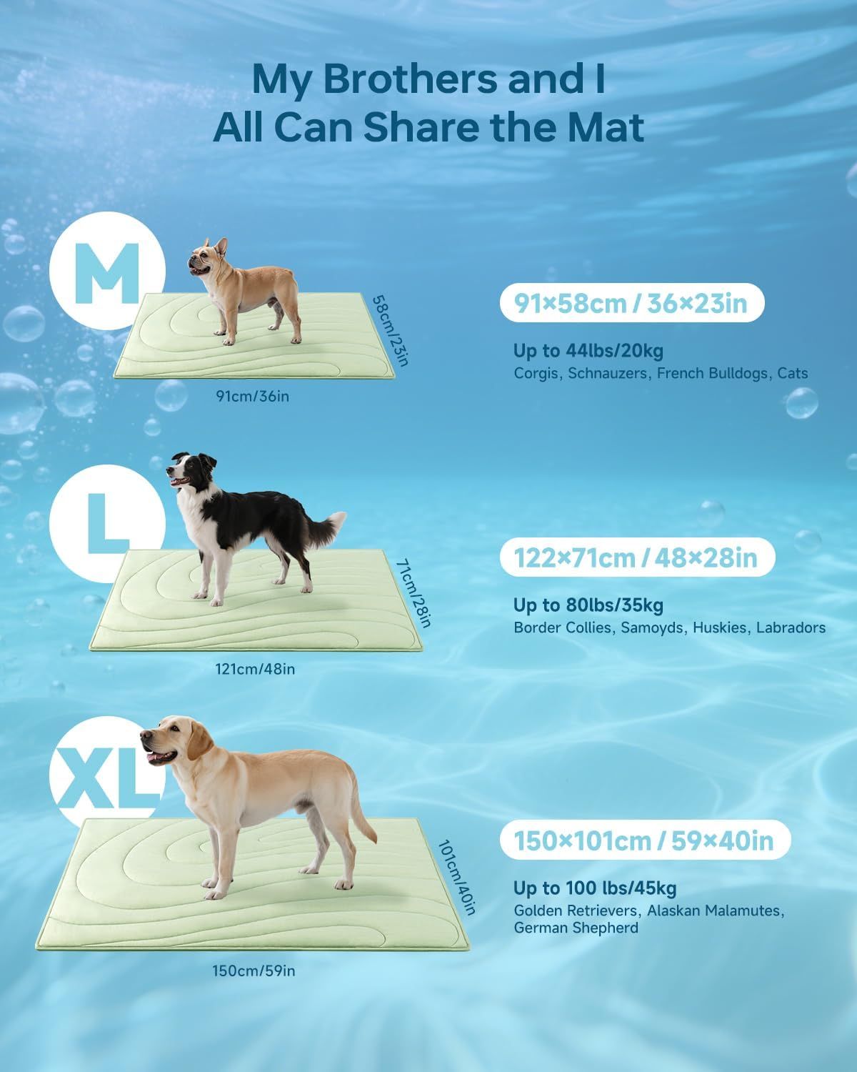 Cooling Mat for Dogs, 48" x 28" Self-Cooling Dog Bed with Arc-Chill Technology 3.0(QMAX>0.5), Non-Slip Washable Pet Cooling Pad for Large Dogs, Indoor Outdoor Floor Mat - Green