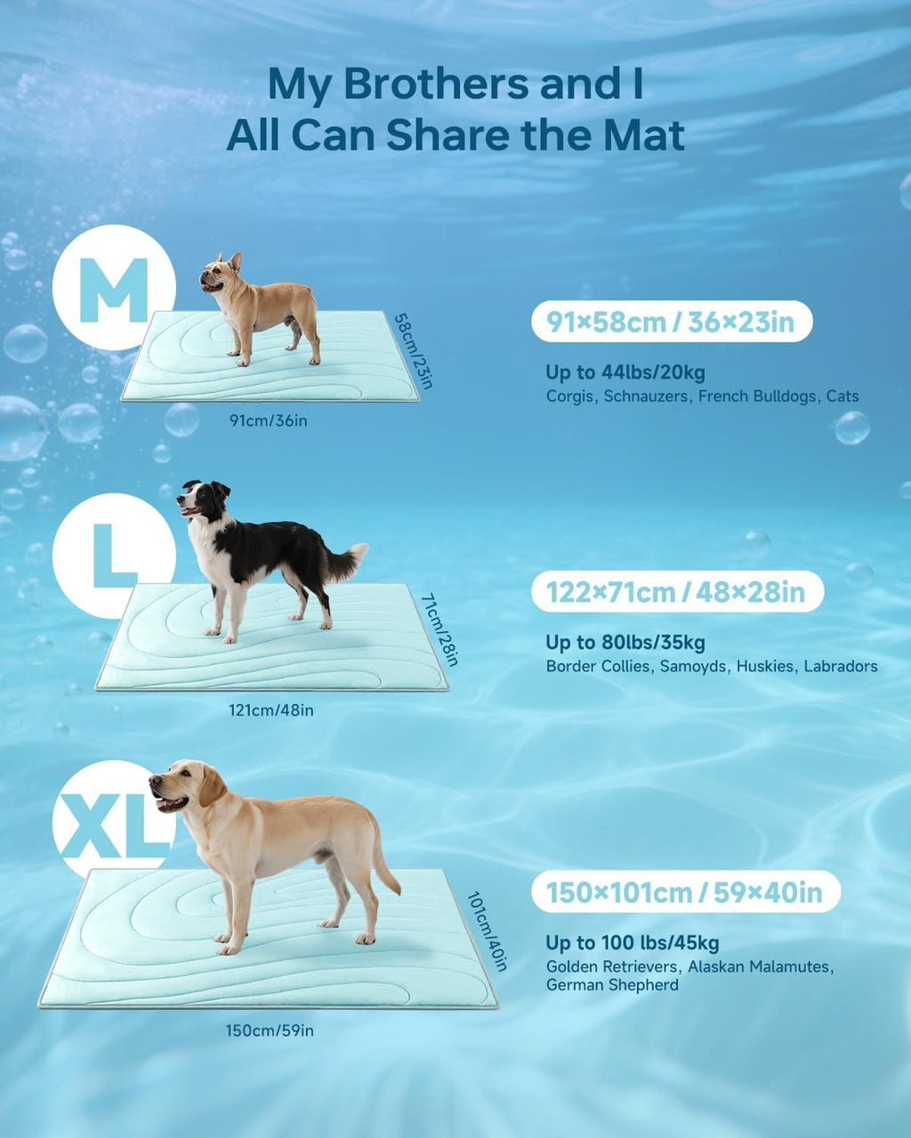 Cooling Mat for Dogs, 59"x40" Self-Cooling Pet Bed - Advanced Arc-Chill Technology 3.0 (QMAX>0.5) for Instant Cool, Non-Slip Washable Floor Mat for XL-Large Dogs, Indoor Outdoor Use - Blue