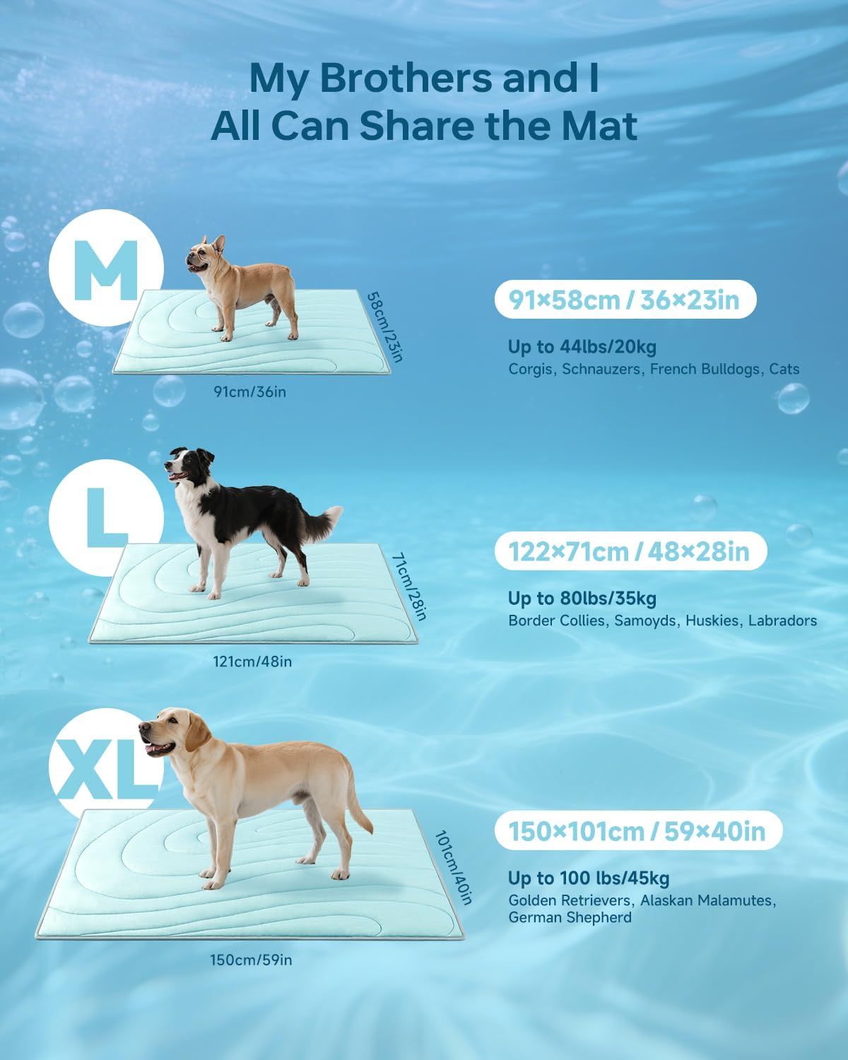 Cooling Mat for Dogs, 59"x40" Self-Cooling Pet Bed - Advanced Arc-Chill Technology 3.0 (QMAX>0.5) for Instant Cool, Non-Slip Washable Floor Mat for XL-Large Dogs, Indoor Outdoor Use - Blue