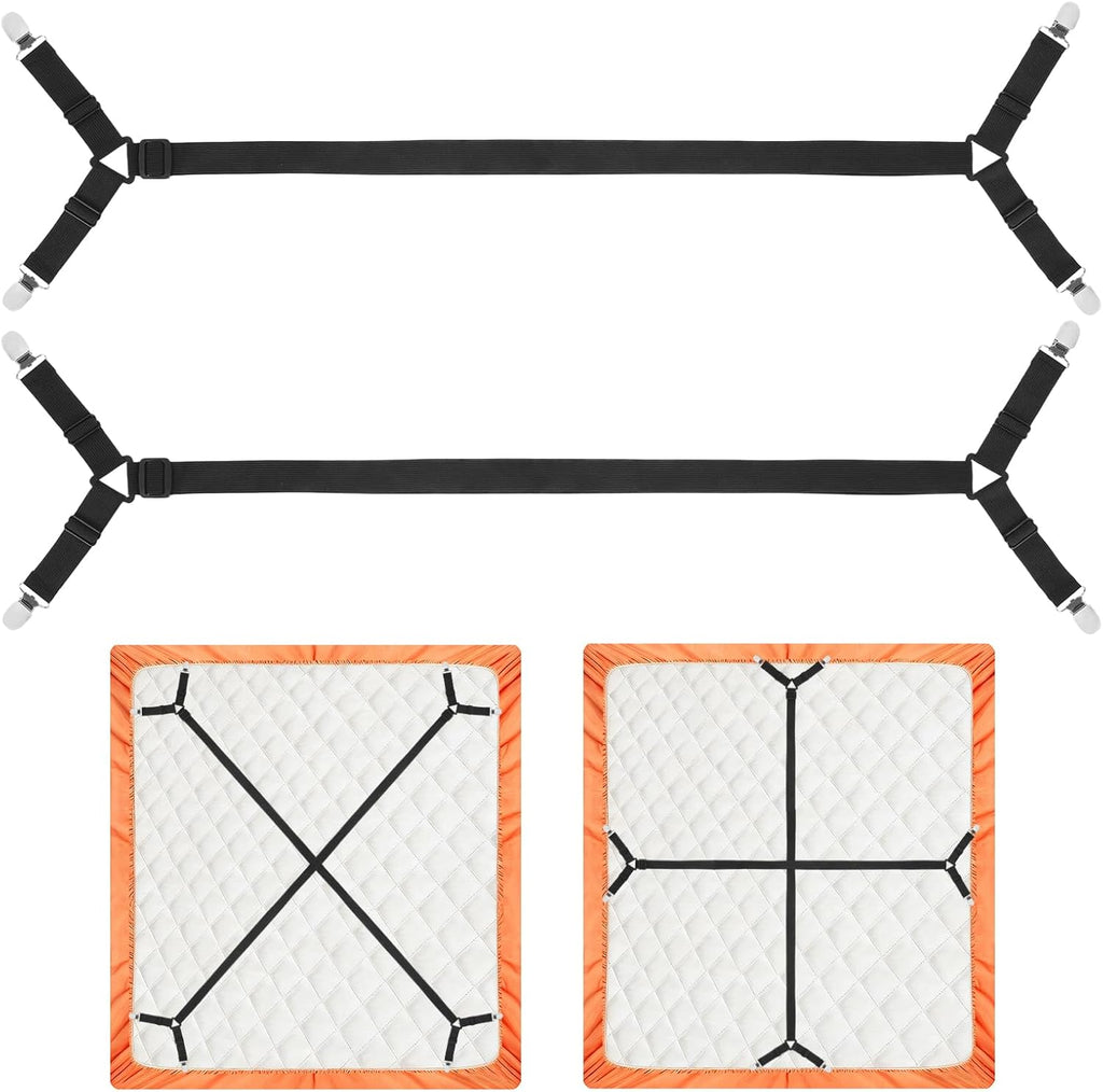 Bed Sheet Holder Straps, 2Pcs Elastic Adjustable Bed Sheet Grippers,Fitted Sheet Holder Keep Sheets in Place, Enhance Sleep Experience, Black